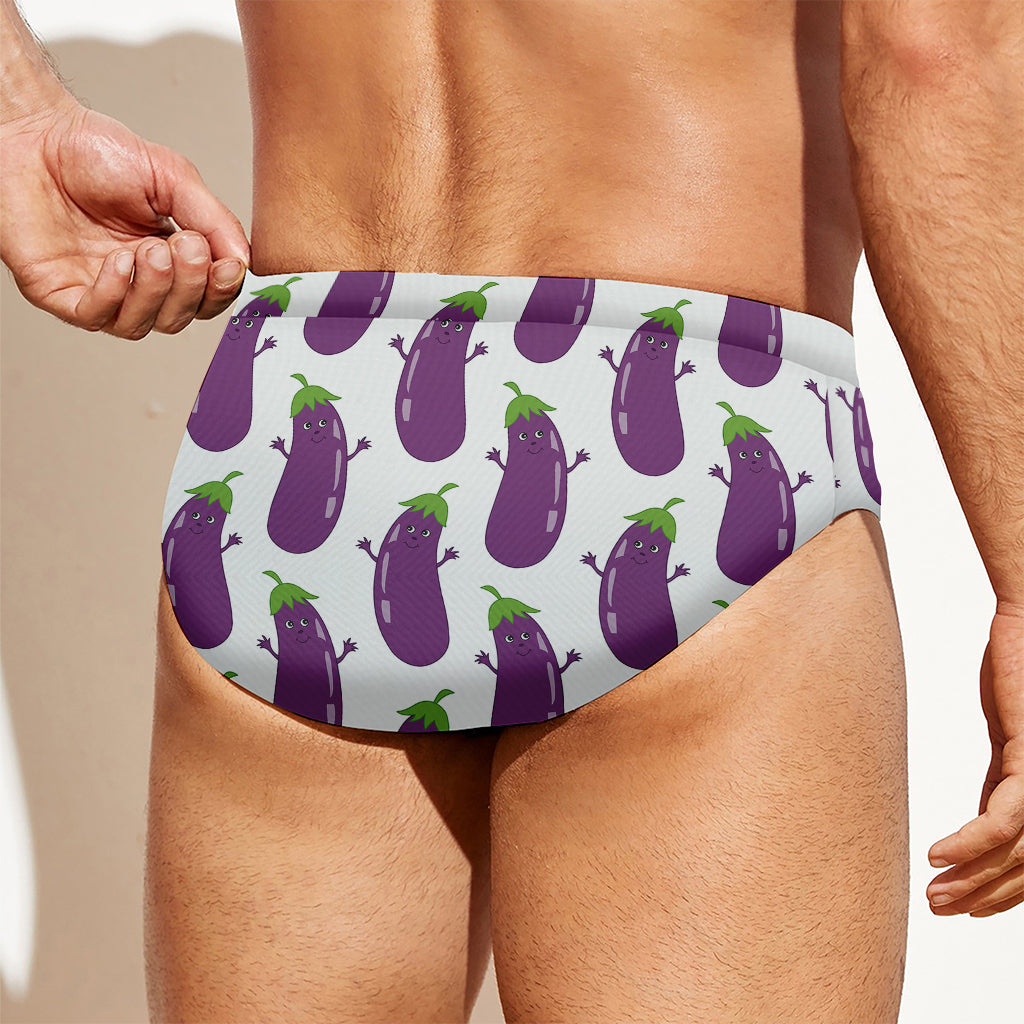 Cartoon Eggplant Pattern Print Men's Swim Briefs