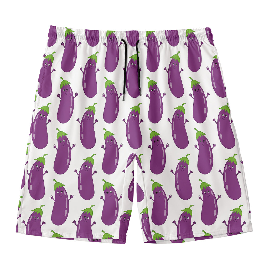 Cartoon Eggplant Pattern Print Men's Swim Trunks
