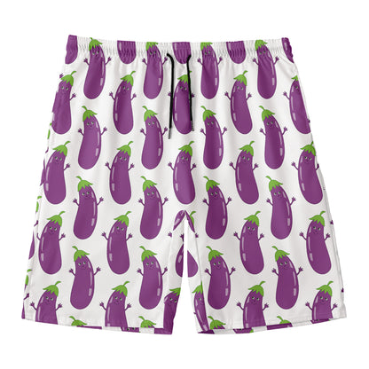 Cartoon Eggplant Pattern Print Men's Swim Trunks