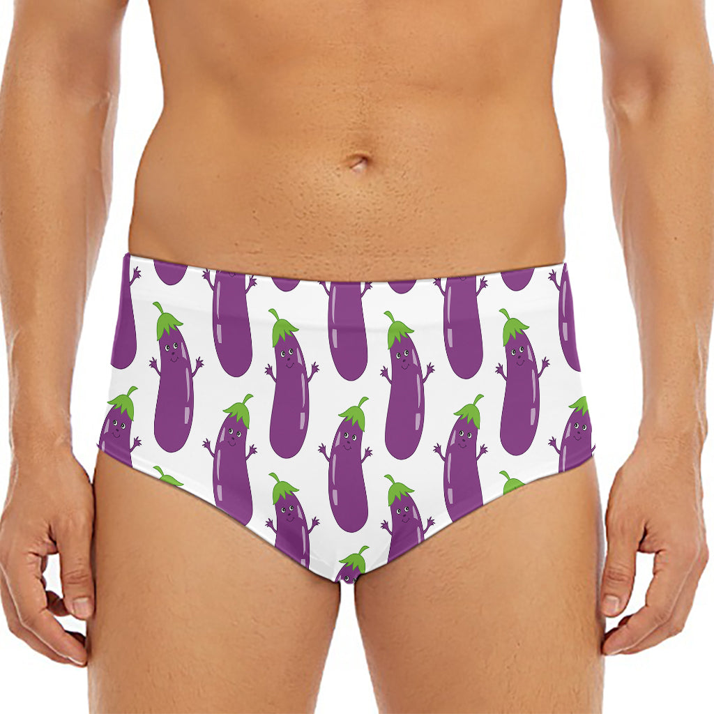Cartoon Eggplant Pattern Print Men's Triangle Swim Briefs
