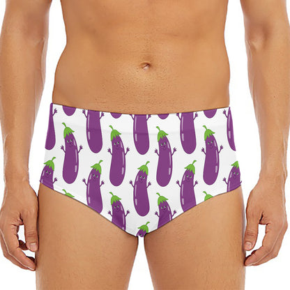 Cartoon Eggplant Pattern Print Men's Triangle Swim Briefs