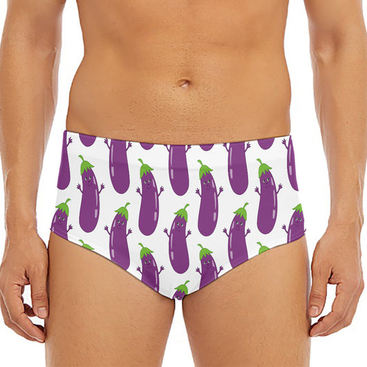 Cartoon Eggplant Pattern Print Men's Triangle Swim Briefs