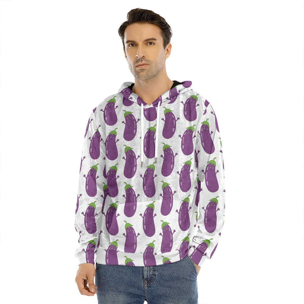 Cartoon Eggplant Pattern Print Men's Velvet Pullover Hoodie