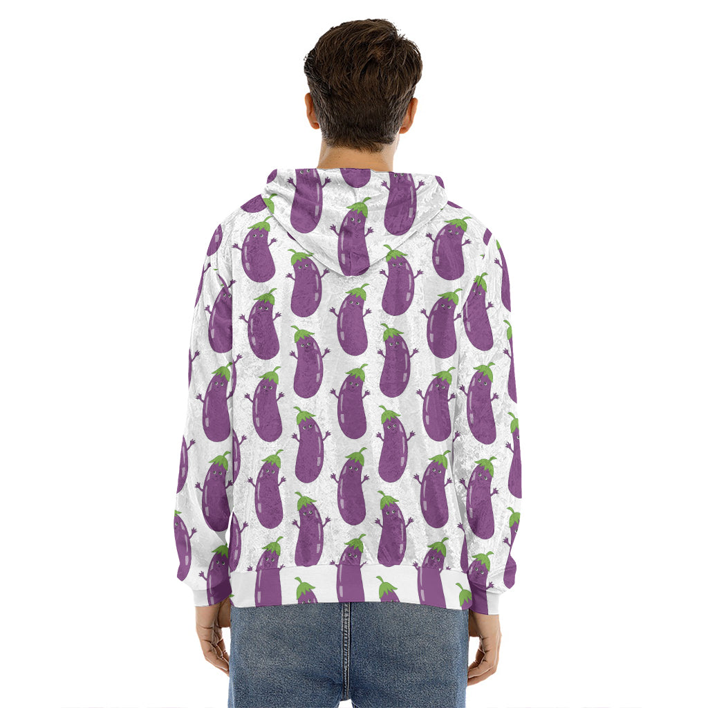 Cartoon Eggplant Pattern Print Men's Velvet Pullover Hoodie