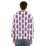Cartoon Eggplant Pattern Print Men's Velvet Pullover Hoodie