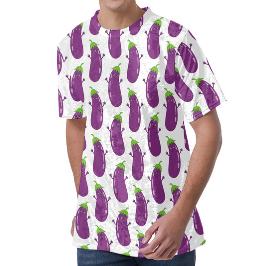 Cartoon Eggplant Pattern Print Men's Velvet T-Shirt