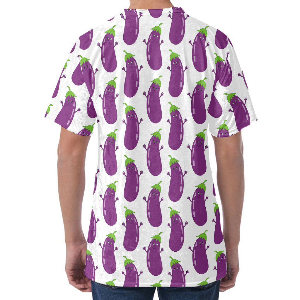 Cartoon Eggplant Pattern Print Men's Velvet T-Shirt