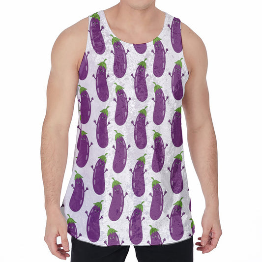 Cartoon Eggplant Pattern Print Men's Velvet Tank Top