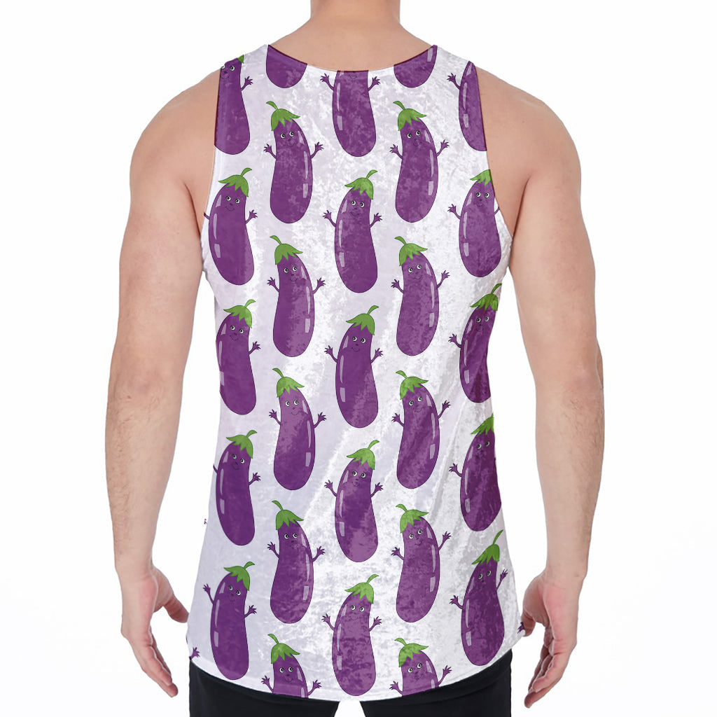 Cartoon Eggplant Pattern Print Men's Velvet Tank Top