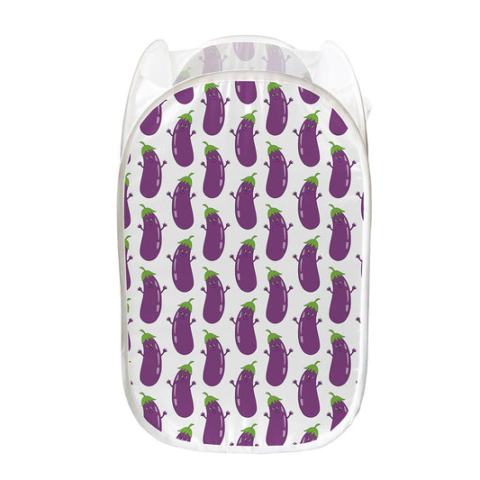Cartoon Eggplant Pattern Print Mesh Laundry Hamper