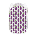 Cartoon Eggplant Pattern Print Mesh Laundry Hamper