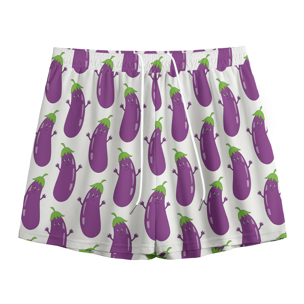 Cartoon Eggplant Pattern Print Mesh Shorts