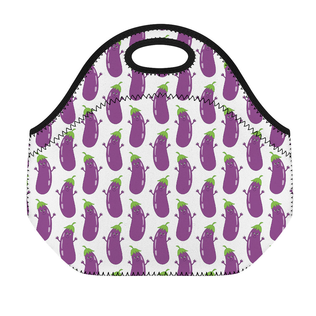 Cartoon Eggplant Pattern Print Neoprene Lunch Bag