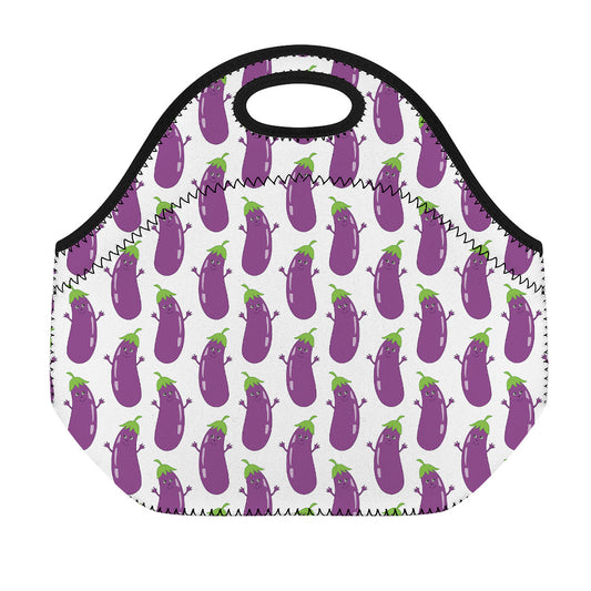 Cartoon Eggplant Pattern Print Neoprene Lunch Bag