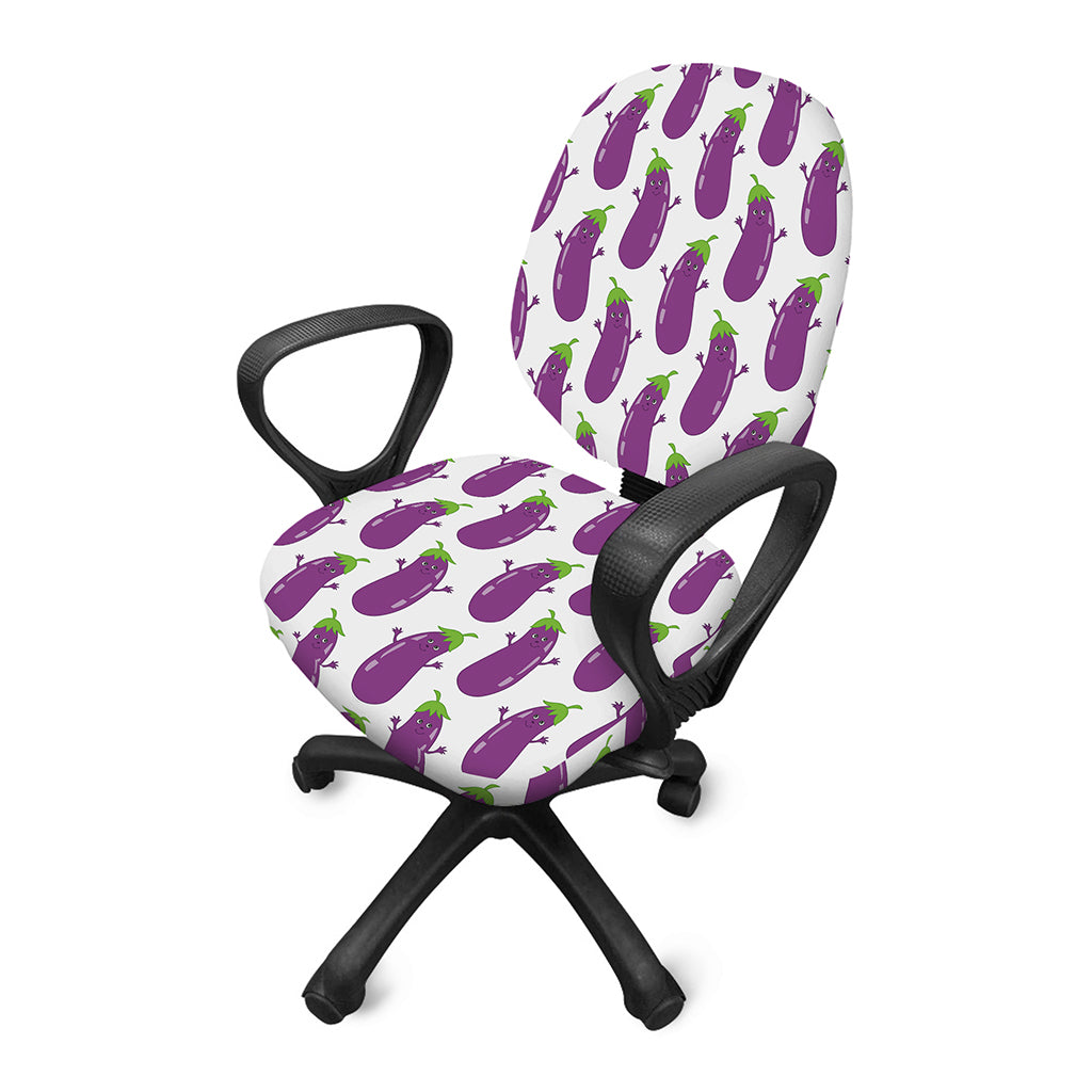 Cartoon Eggplant Pattern Print Office Chair Cover