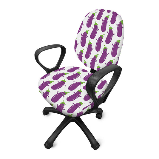 Cartoon Eggplant Pattern Print Office Chair Cover