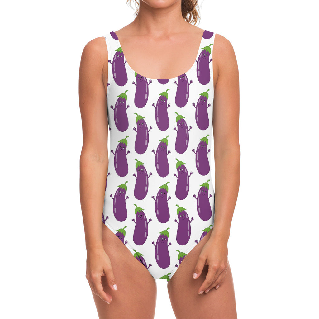 Cartoon Eggplant Pattern Print One Piece Swimsuit