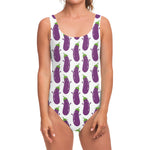 Cartoon Eggplant Pattern Print One Piece Swimsuit