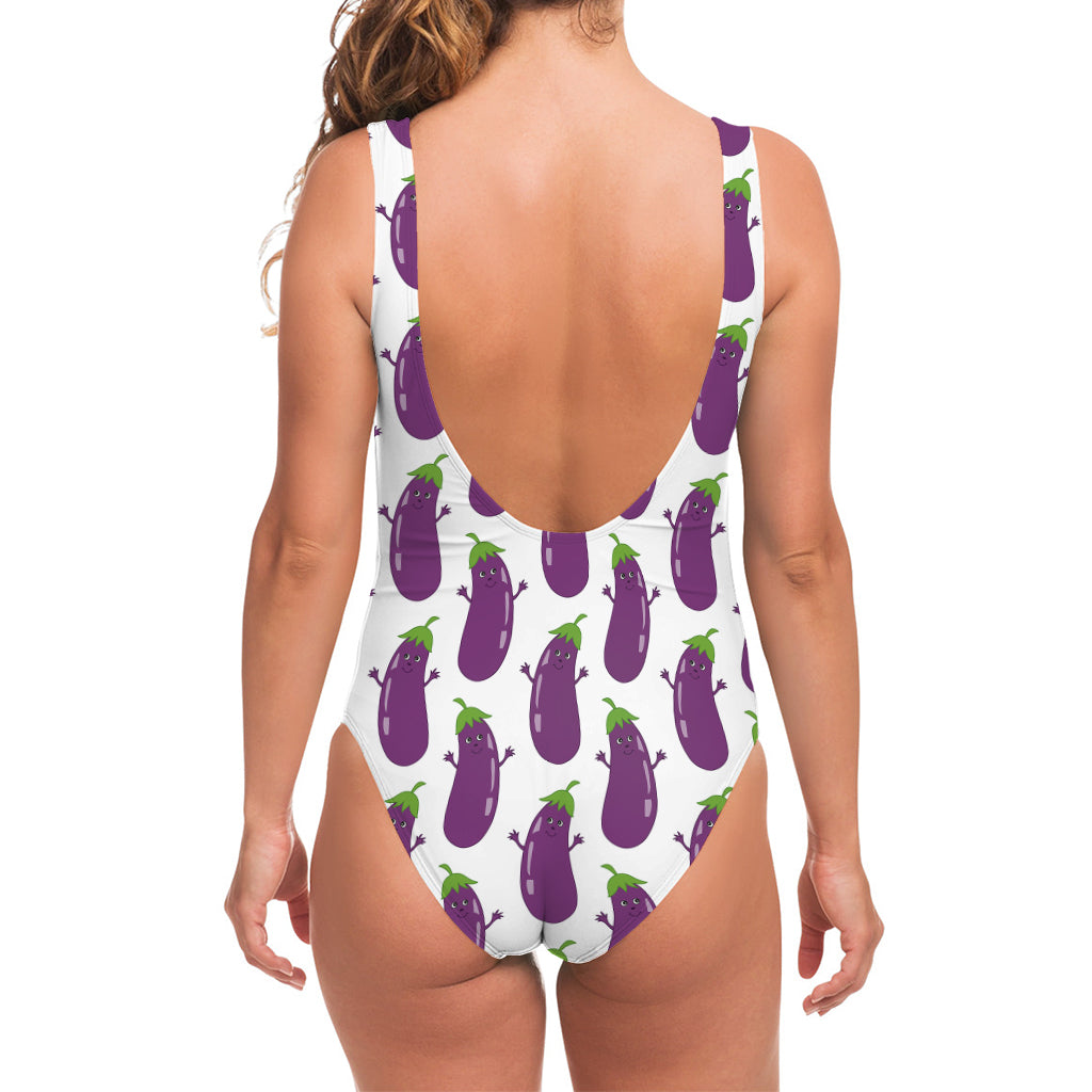 Cartoon Eggplant Pattern Print One Piece Swimsuit