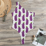 Cartoon Eggplant Pattern Print One Shoulder Bodysuit