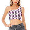 Cartoon Eggplant Pattern Print One Shoulder Crop Top