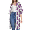 Cartoon Eggplant Pattern Print Open Front Beach Cover Up