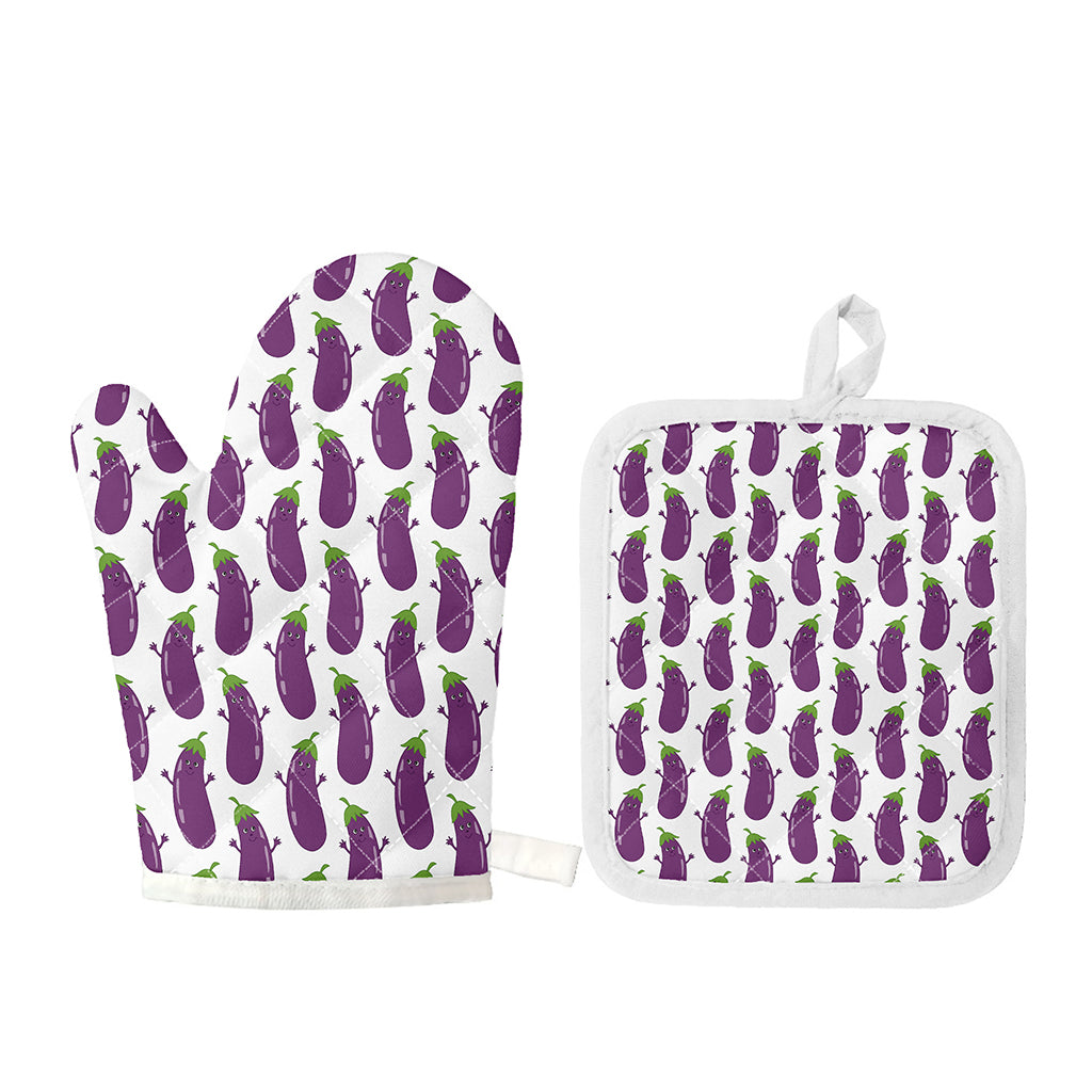 Cartoon Eggplant Pattern Print Oven Mitt And Pot Holder Set