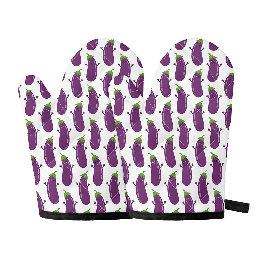 Cartoon Eggplant Pattern Print Oven Mitts
