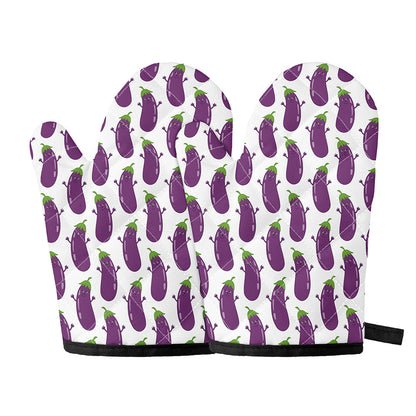 Cartoon Eggplant Pattern Print Oven Mitts