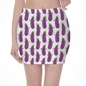 Cartoon Eggplant Pattern Print Pencil Mini Skirt