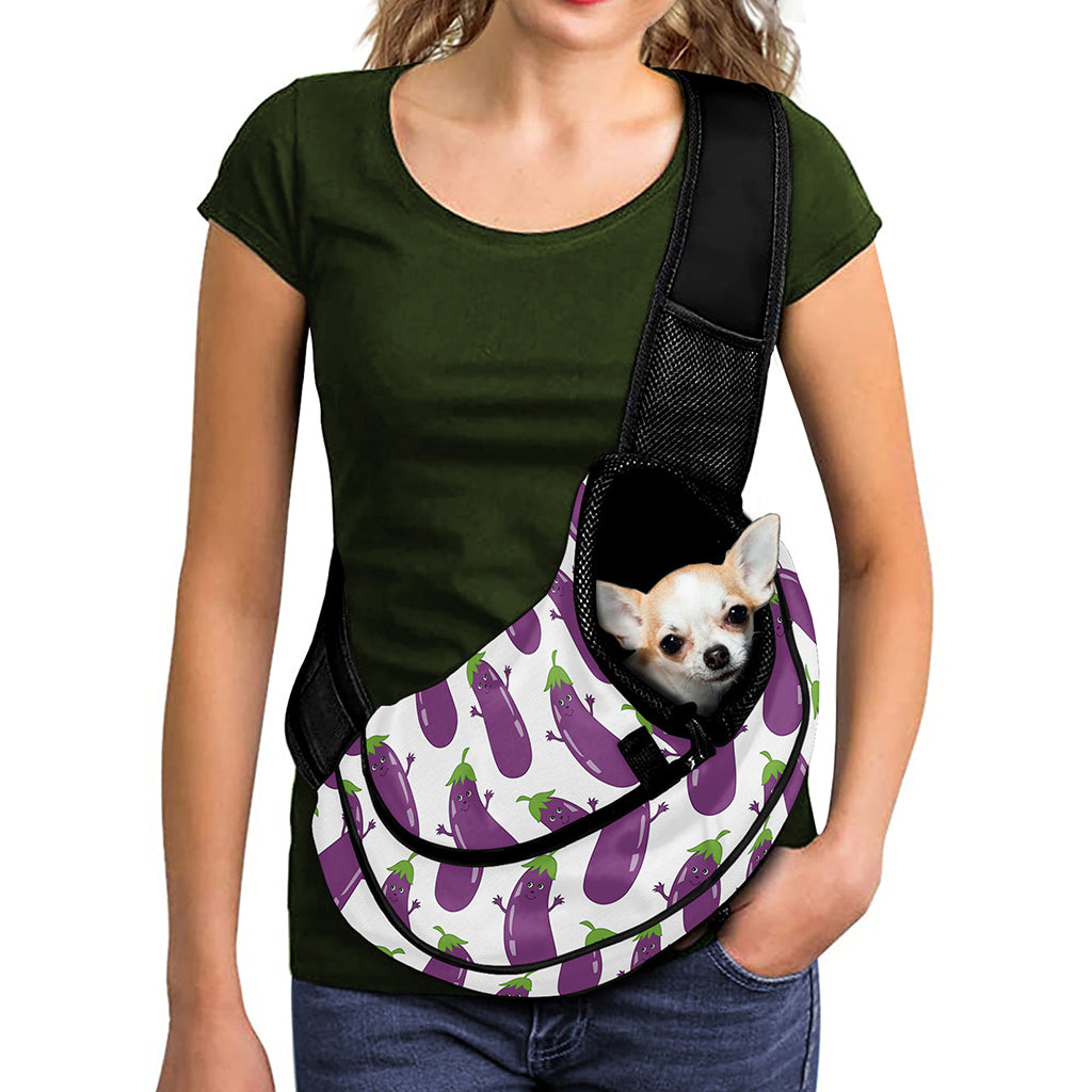 Cartoon Eggplant Pattern Print Pet Sling Carrier