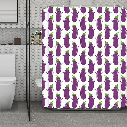 Cartoon Eggplant Pattern Print Polyester Shower Curtain