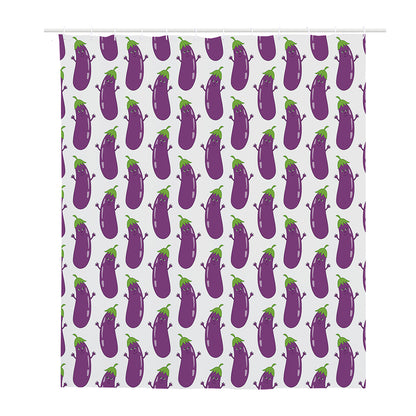 Cartoon Eggplant Pattern Print Polyester Shower Curtain