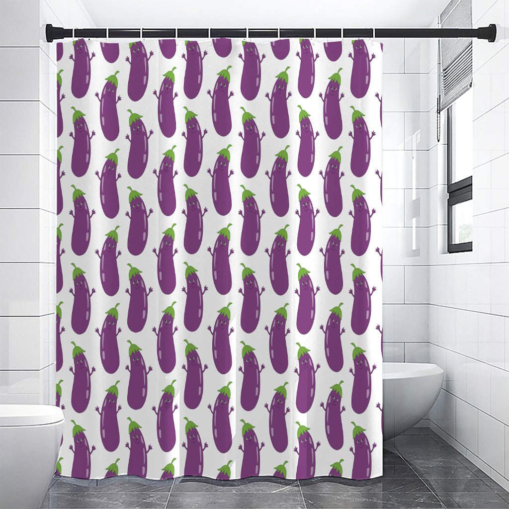 Cartoon Eggplant Pattern Print Premium Shower Curtain