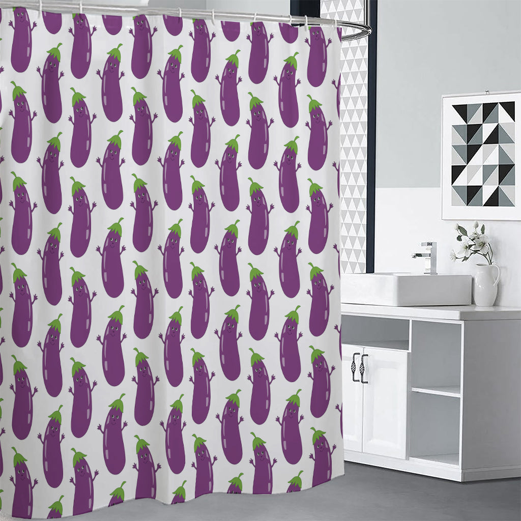 Cartoon Eggplant Pattern Print Premium Shower Curtain