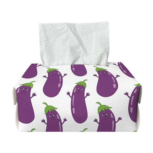 Cartoon Eggplant Pattern Print Rectangle Tissue Box Cover