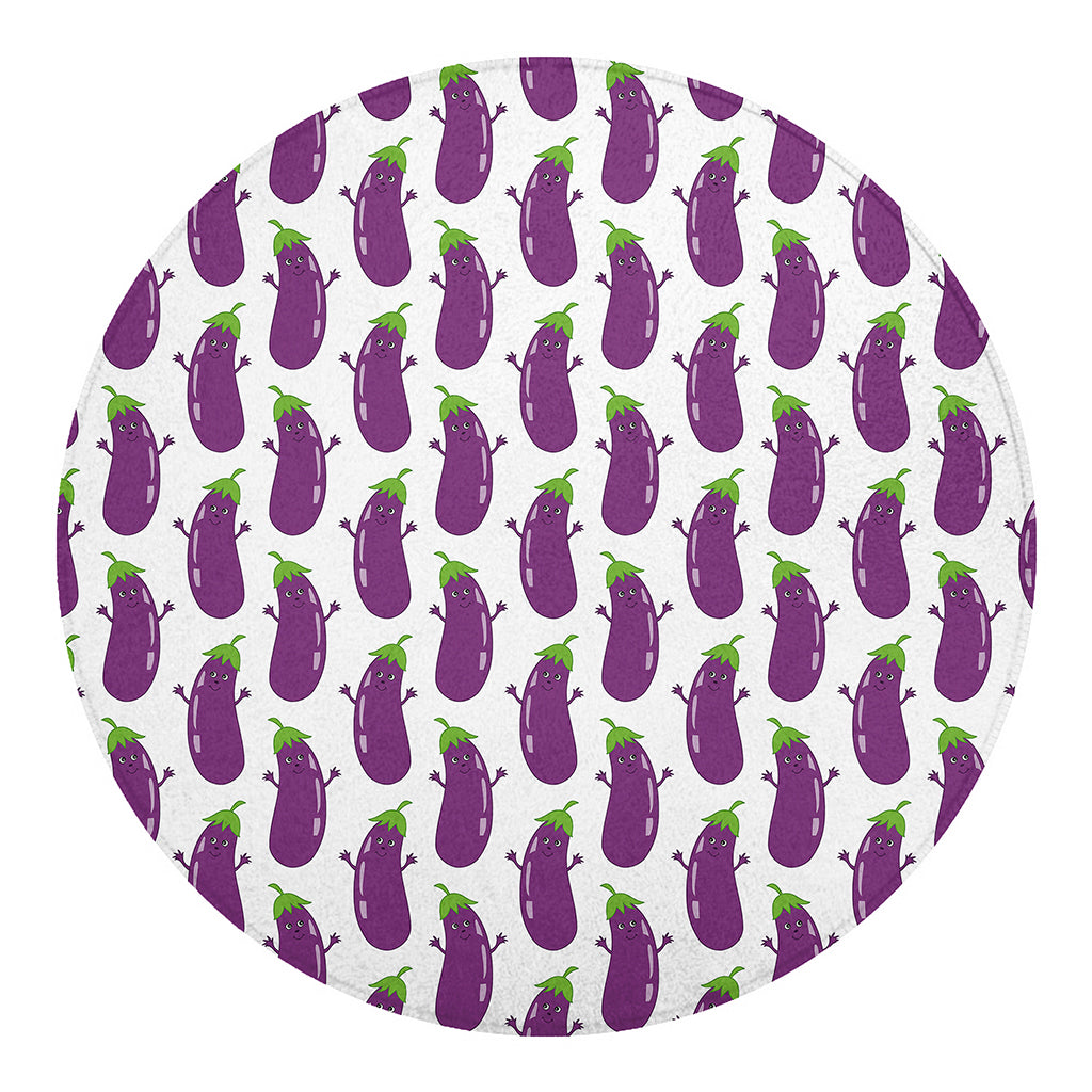 Cartoon Eggplant Pattern Print Round Blanket