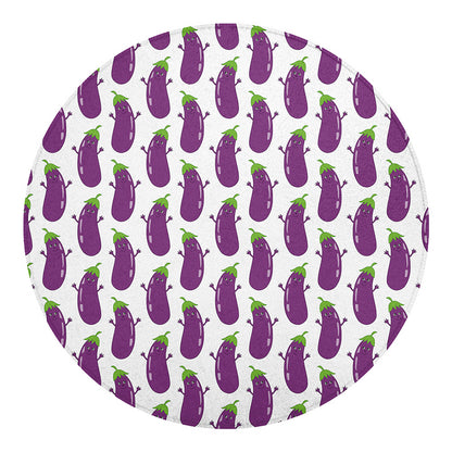 Cartoon Eggplant Pattern Print Round Blanket