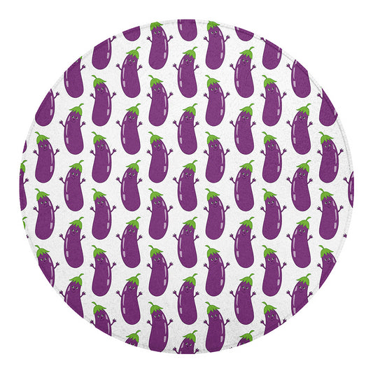 Cartoon Eggplant Pattern Print Round Blanket