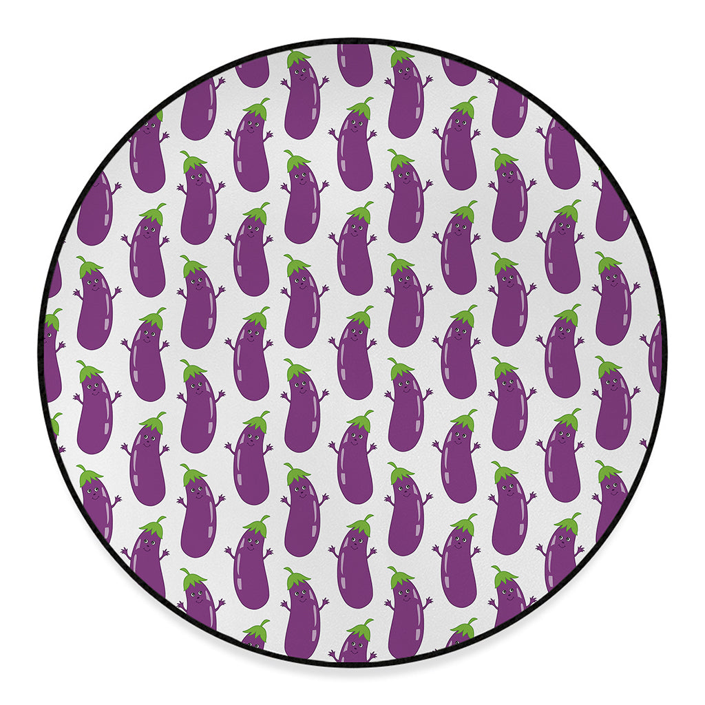 Cartoon Eggplant Pattern Print Round Floor Mat