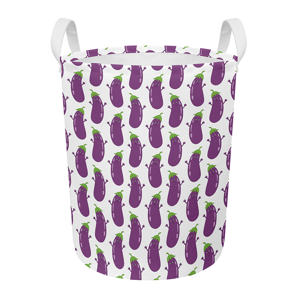 Cartoon Eggplant Pattern Print Round Laundry Basket