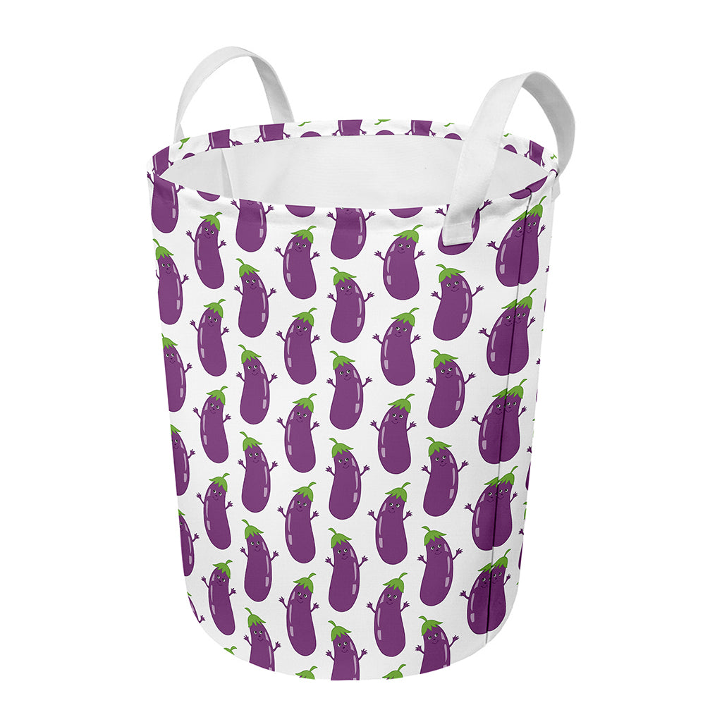 Cartoon Eggplant Pattern Print Round Laundry Basket