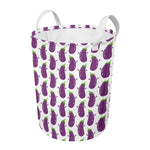 Cartoon Eggplant Pattern Print Round Laundry Basket