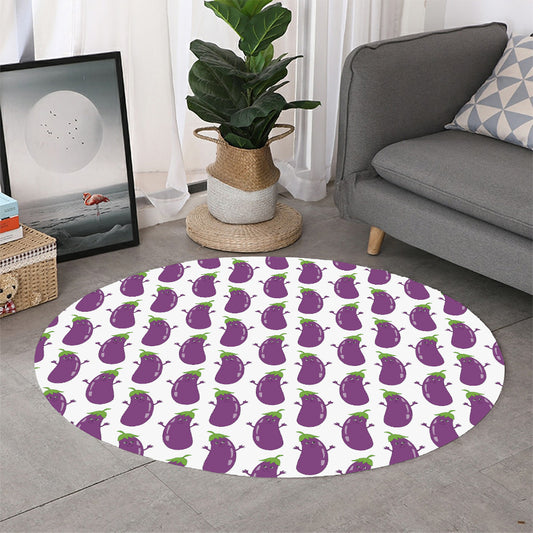 Cartoon Eggplant Pattern Print Round Rug