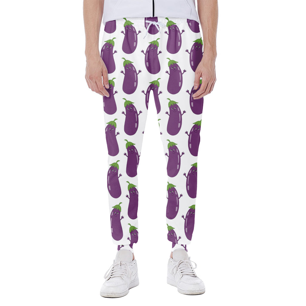 Cartoon Eggplant Pattern Print Scuba Joggers