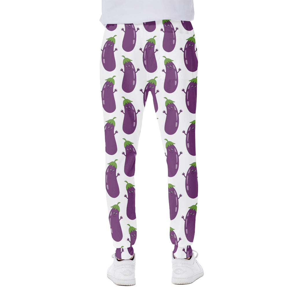 Cartoon Eggplant Pattern Print Scuba Joggers