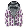 Cartoon Eggplant Pattern Print Sherpa Lined Zip Up Hoodie