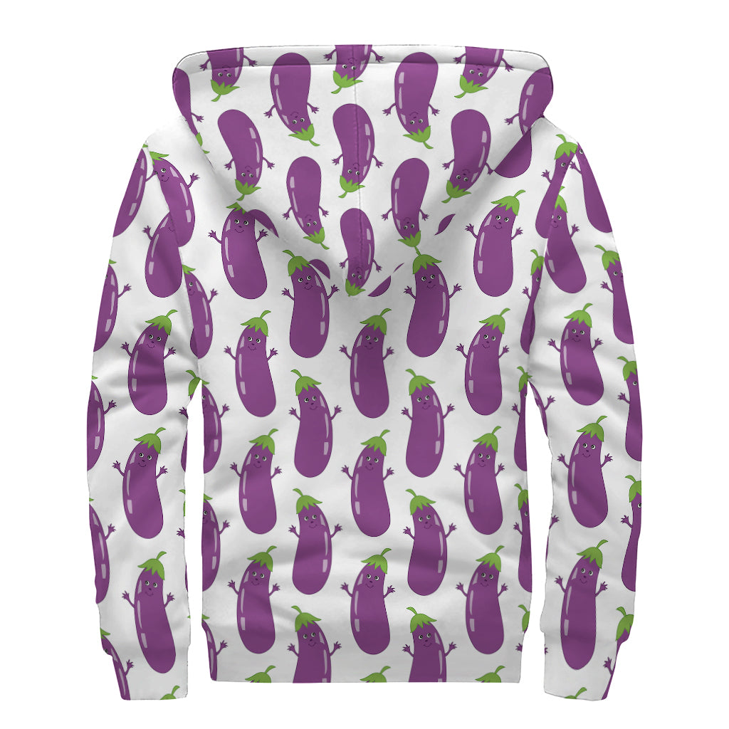 Cartoon Eggplant Pattern Print Sherpa Lined Zip Up Hoodie