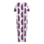 Cartoon Eggplant Pattern Print Short Sleeve Long Nightdress