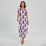 Cartoon Eggplant Pattern Print Short Sleeve Maxi Dress